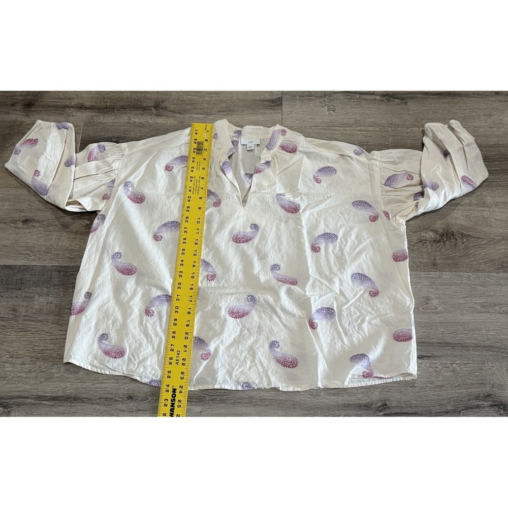 J. Jill Women Small Cream Embroidered Paisley V-Neck Balloon Sleeve Tunic Top - Picture 7 of 8